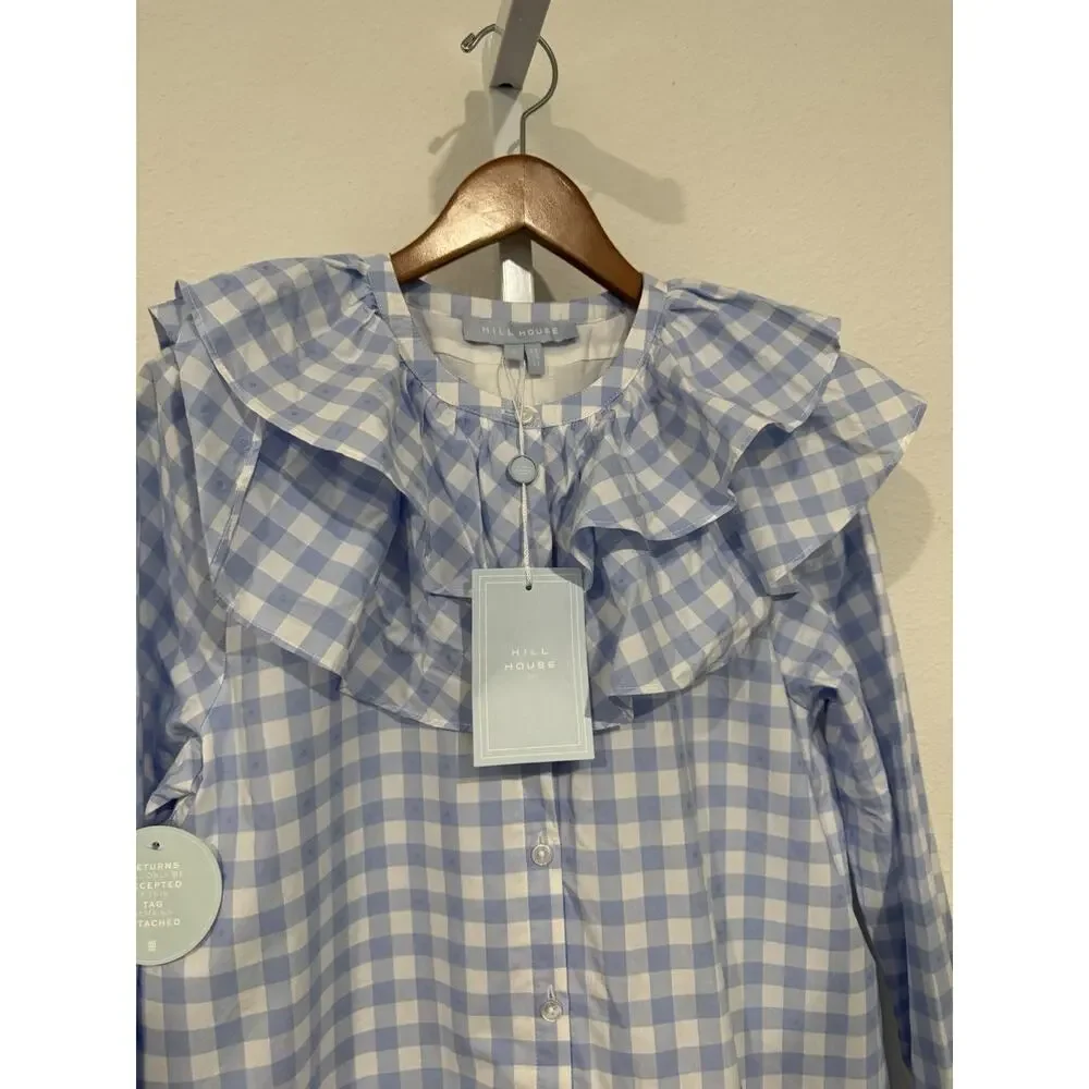 Hill House The Colette Dress Blue Jacquard Check Size Small NWT - Picture 2 of 12